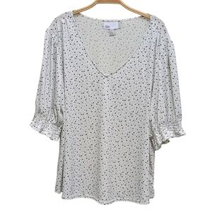 Nordstrom Rack V Neck Polyester Knit Quarter Sleeve Speckled Blouse 1X
